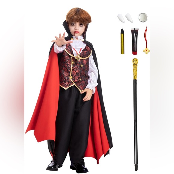 ScaryHalloween Boys👦🏻Vampire🧛Costume wVampire🧛Teeth🦷Cane&Cosmetic Kit Sz 3T - Picture 1 of 8